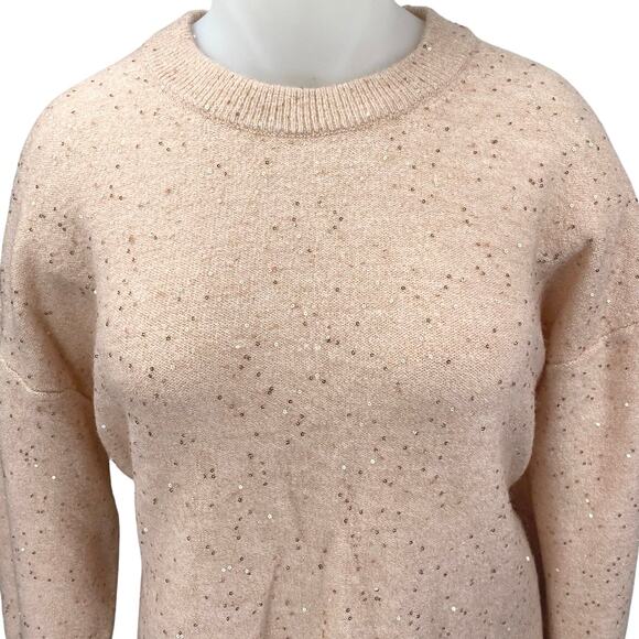 NEW H&M Women's Pink Metallic Sequin Long Sleeve Crew Neck Sweater Top Size XXL - Picture 3 of 5
